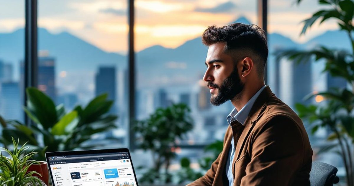 Emprendedor colombiano en Medellín con dashboard MercadoLibre y Amazon Colombia